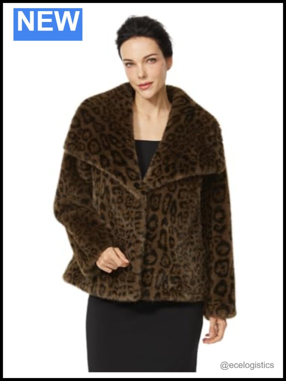 Women's Cropped Faux Fur Leopard Coat with Pockets Lapel Shaggy Furry Winter